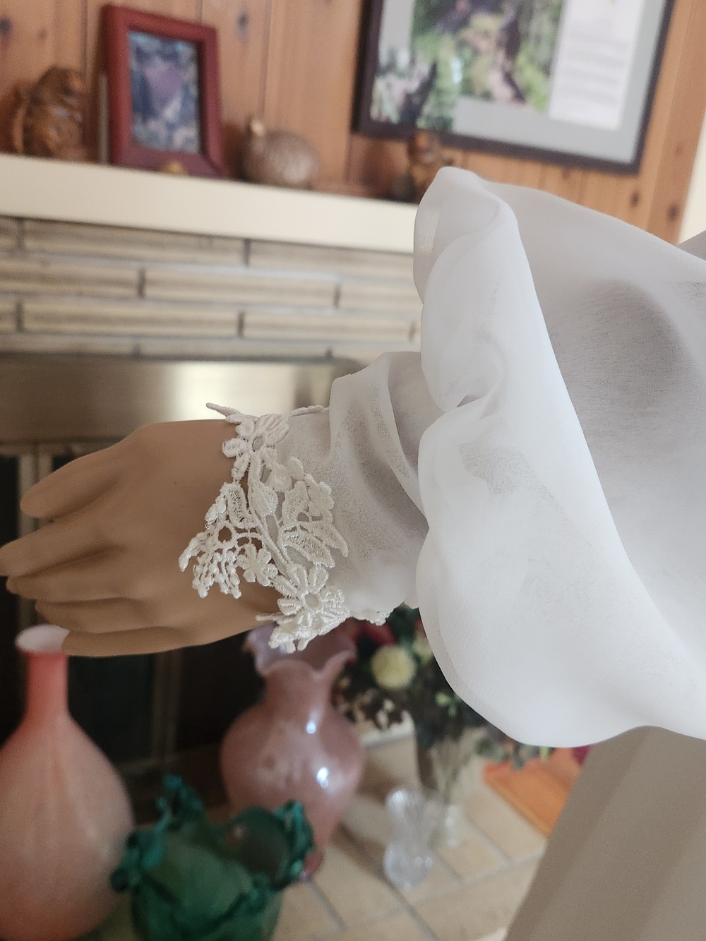Vintage 1970s Boho Lace Wedding Gown & Juliet Cap Set | ILGWU Made - Picture 11 of 16
